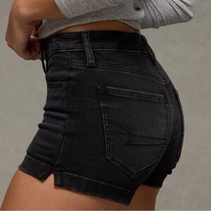 American Eagle AE Super Super Stretch Shortie Black Denim Jean Shorts